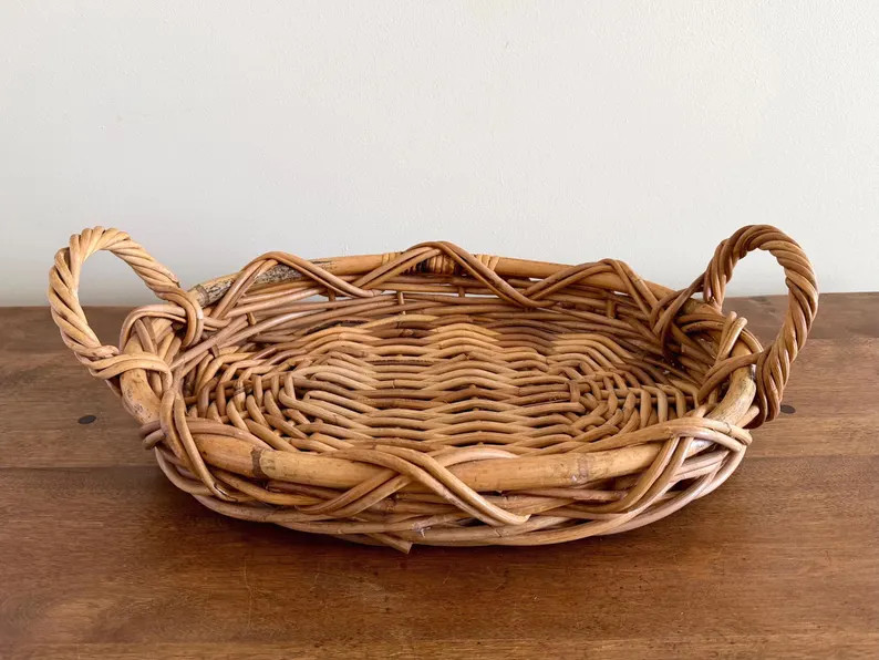 Vintage Wicker Oval Basket Tray - Etsy | Etsy (US)