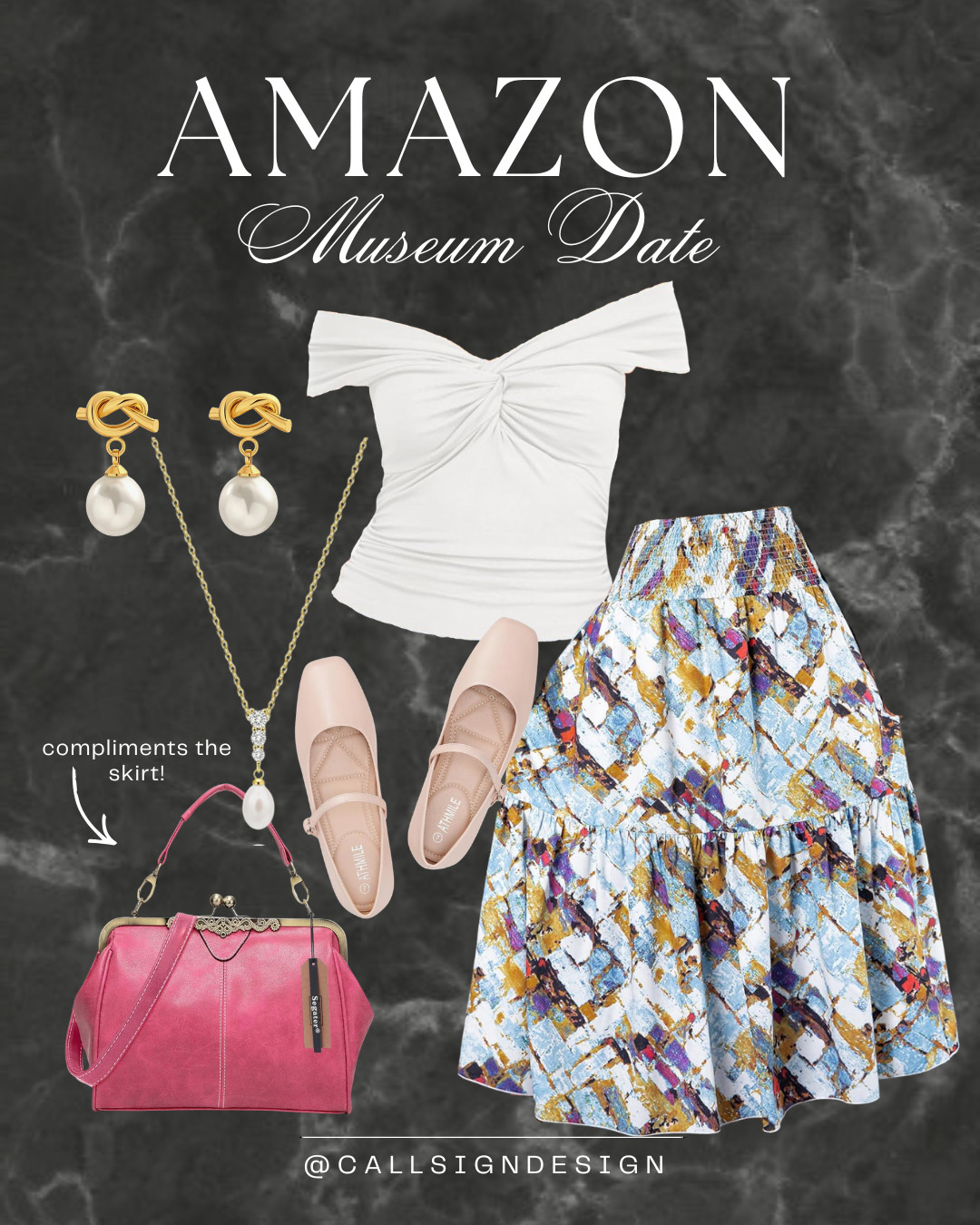 Dressed for the gallery 🎨
A colorful  abstract print skirt paired with a white off the shoulder top for balance. Finished with ballet flats and pearl jewelry for a classic feel. Brighten it up with a pink retro handbag! Artful, feminine, and perfect for a day of wandering. 

 #LTKdayinmylife #LTKgrwm #LTKootd