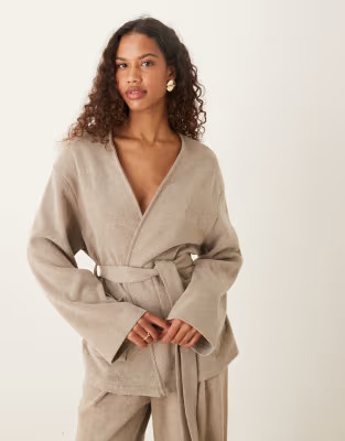 ASOS DESIGN supersoft tie waist cardigan in heathered taupe - part of a set | ASOS | ASOS (Global)