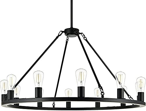 Sonoro Black Chandelier Dining Room Light Fixture Large Wagon Wheel Chandelier Rustic Round Indus... | Amazon (US)