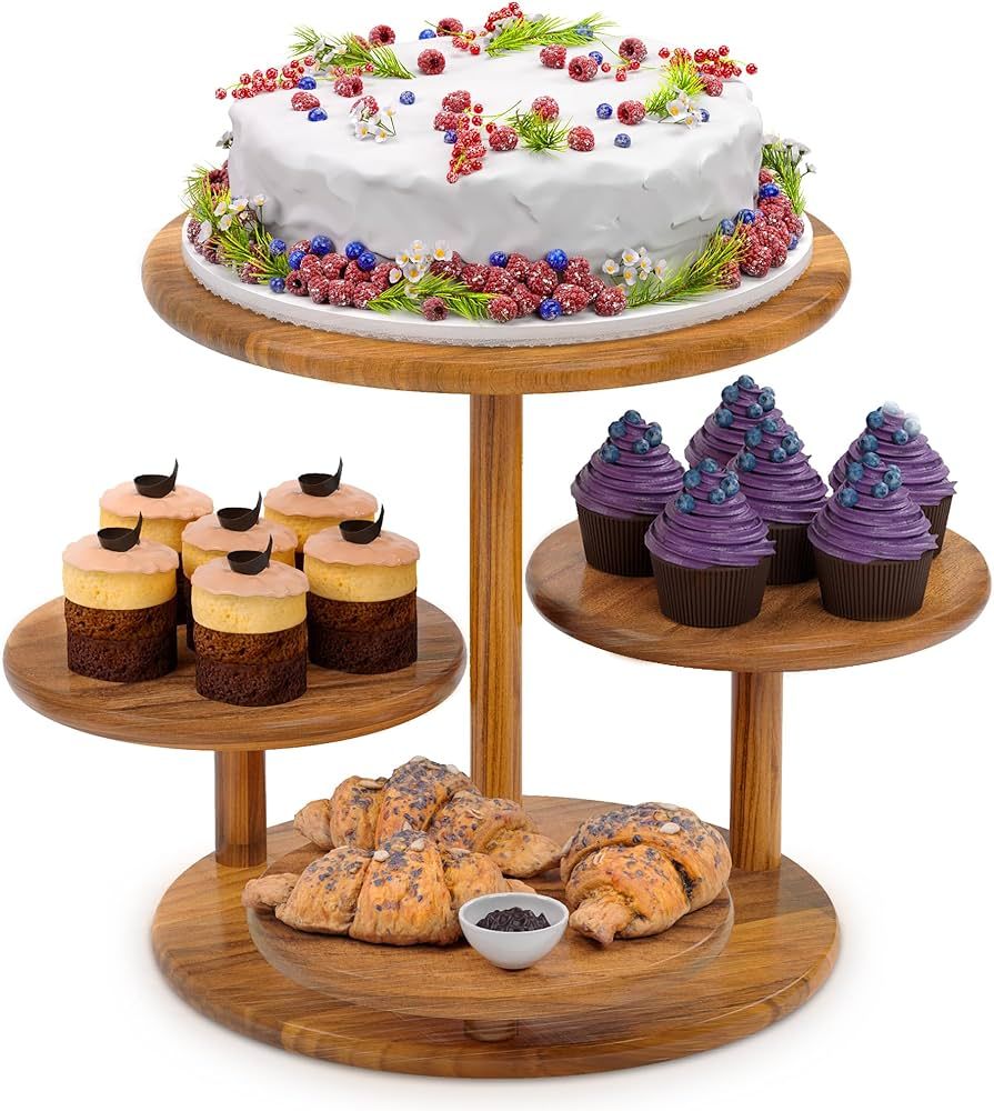 HURZMORO 4 Tier Round Cupcake Tower Stand for 50 Cupcakes,Wood Cake Stand with Tiered Tray Decor,... | Amazon (US)