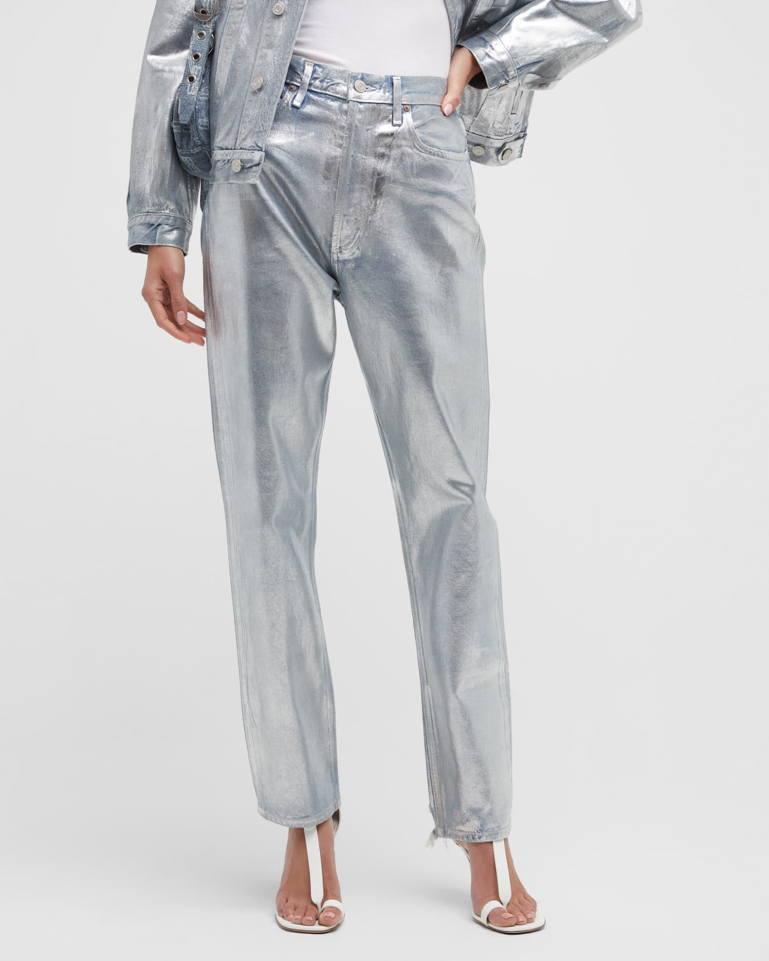 AGOLDE 90s Pinch Waist Easy Straight Metallic Jeans | Neiman Marcus