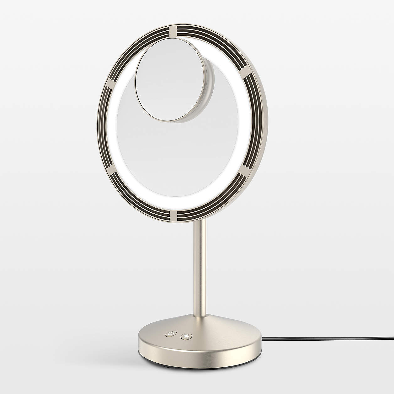 Conair Brushed Satin Nickel Lighted Fan Tabletop Mirror + Reviews | Crate & Barrel | Crate & Barrel