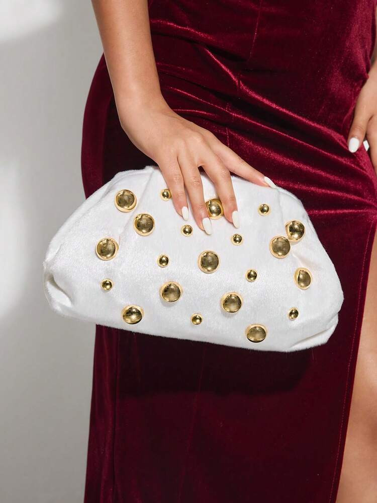 SHEIN SXY Ladies, Women Gold Beaded Clutch Purse, Fashionable, Elegant, Simple, Personalized, Ver... | SHEIN