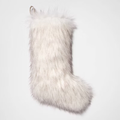 21" x 8" Christmas Faux Fur Stocking White/Gray - Threshold™ | Target