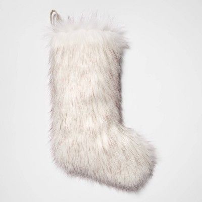 21" x 8" Christmas Faux Fur Stocking White/Gray - Threshold™ | Target