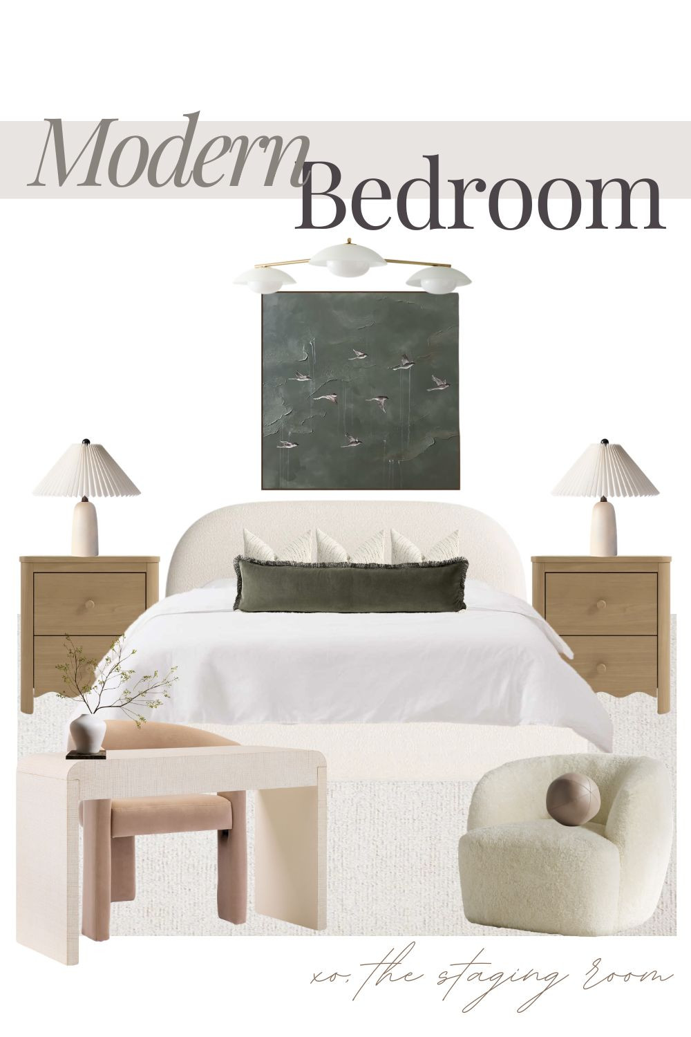 Modern bedroom, but make it calm + elevated 🤍✨

This space blends soft neutrals with earthy green tones for a grounded, serene feel. The curved upholstered bed, warm wood nightstands, and layered textures create that perfect balance of cozy and refined. Topped off with sculptural lighting and moody artwork for a subtle statement moment.

If you love a modern organic bedroom, this look is all about minimalist styling, natural materials, and a soothing color palette—designed to feel like a retreat while still looking designer-level polished.
Shop this style for modern bedroom decor, neutral bedding, upholstered beds, wood nightstands, olive green accents, textured pillows, and minimalist lighting.

Save this for your dream bedroom inspo 🤍

#modernbedroom #neutraldecor #organicmodern 

 

#LTKsale #LTKhome