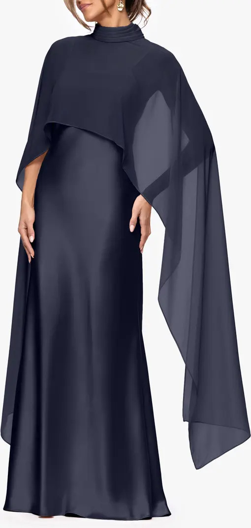 Xscape Evenings Satin Gown with Chiffon Overlay | Nordstrom | Nordstrom