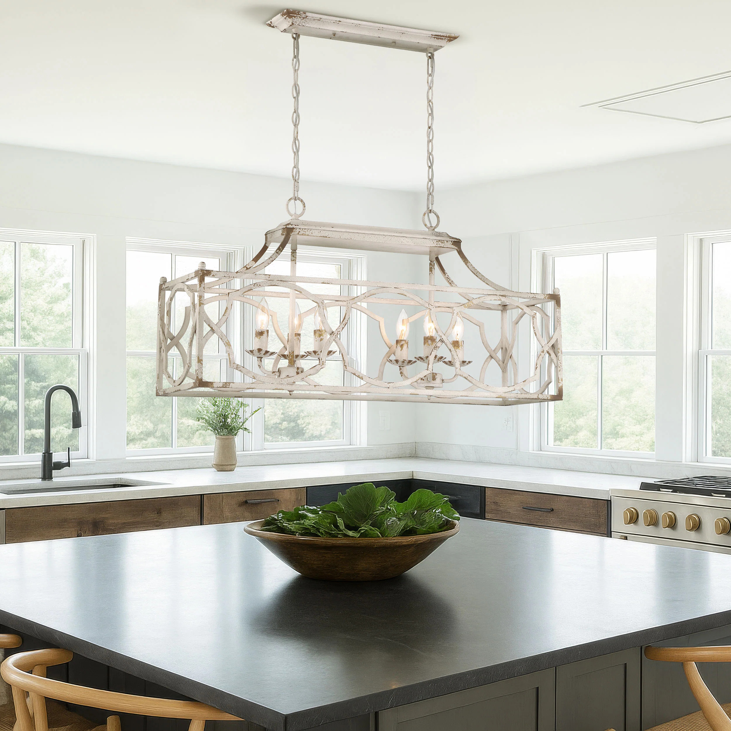 Pocola 6 Light Linear Pendant in Antique Ivory | Wayfair North America