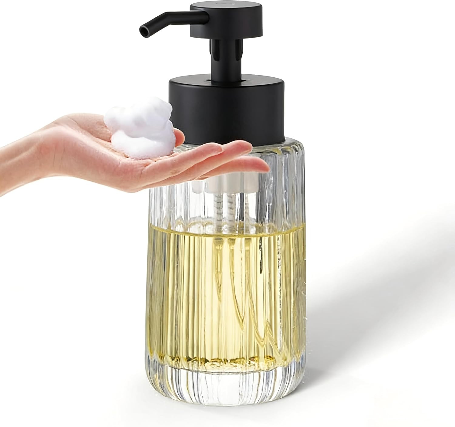 Easy Tang Glass Foaming Soap Dispenser with Black Pump, 12 OZ Vintage-Inspired Modern Glass Refillable Bottle, Hand Soap for Bathroom Countertop and Kitchen | Amazon (US)