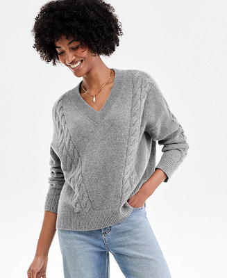 Charter ClubWomen's 100% Cashmere Placed Cable-Knit V-Neck Sweater, Macy's Exclusive | Macy's
