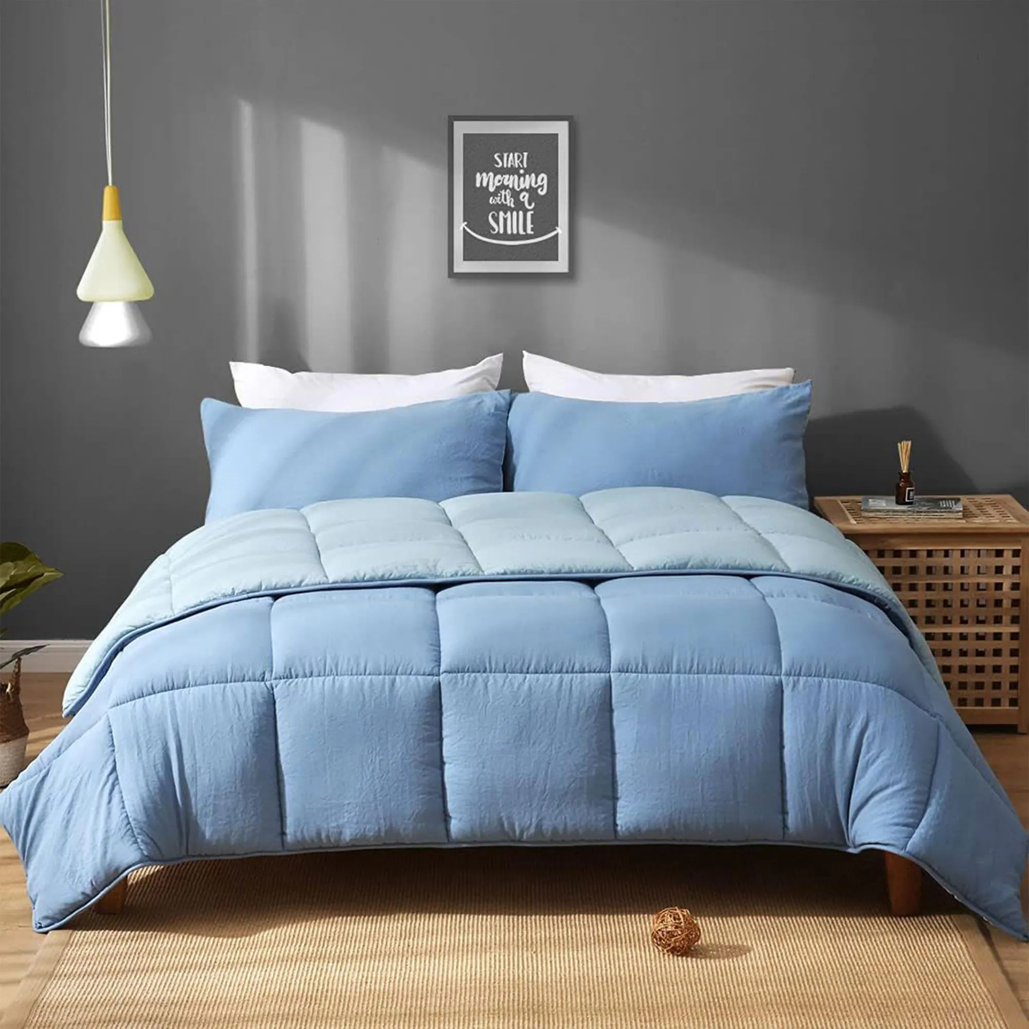 APSMILE Reversible All Season Ultra Soft Cloud Fluffy Plush Recycled Microfiber Down Alternative Full Queen Comforter Duvet Quilt Light Blue in Brown | Lowe's