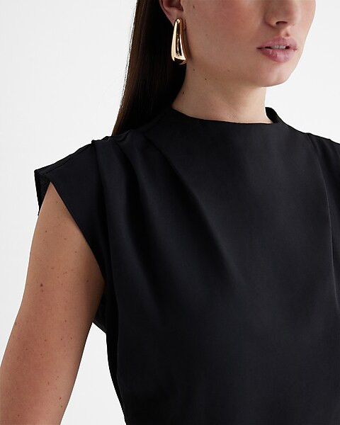 Draped Mock Neck Midi Sheath Dress | Express