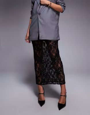 ASOS DESIGN sheer mesh scatter sequin maxi skirt in black | ASOS (Global)