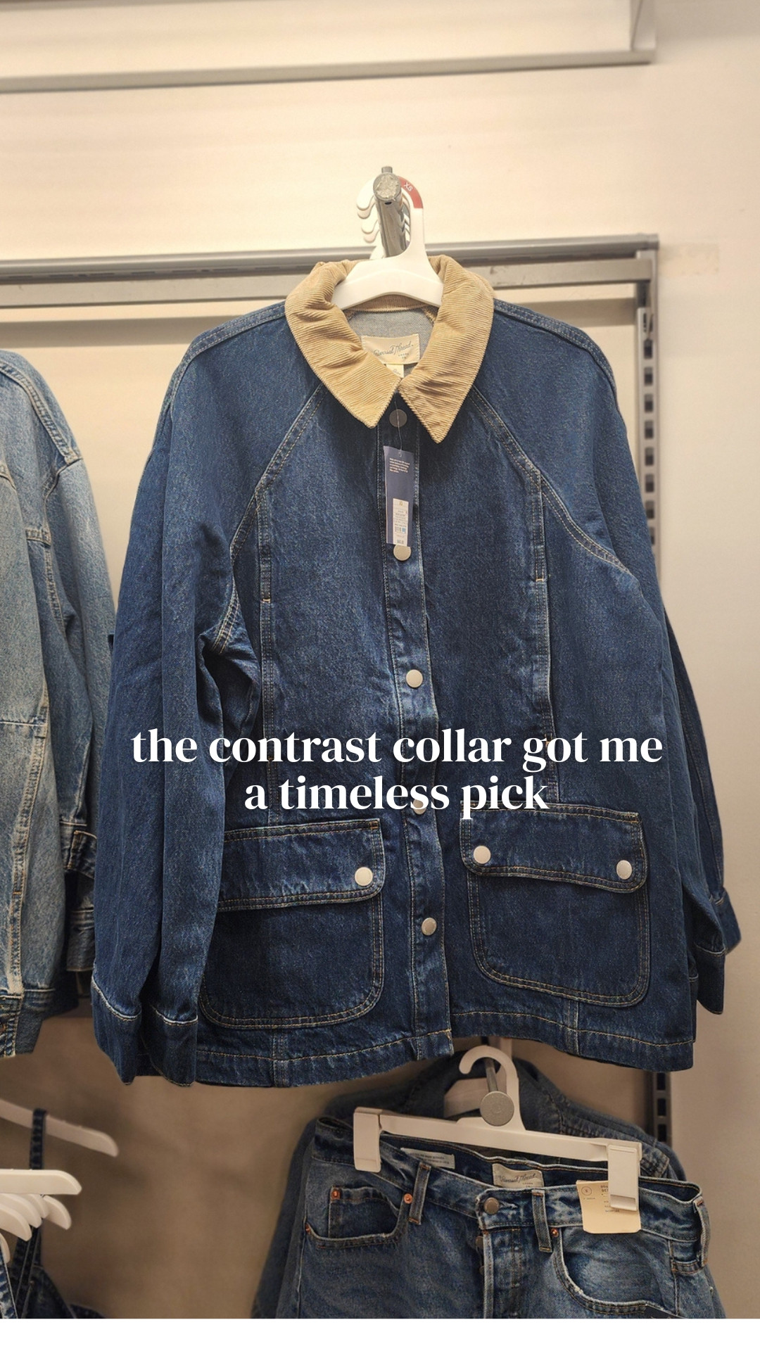 target fall denim chore jacket with a beige collar - 

 #LTKootd #LTKSeasonal #LTKOver40