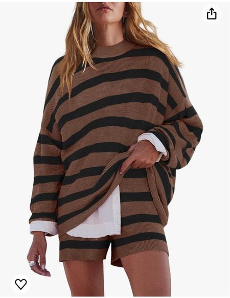 Oversized striped loungewear pajama sweater set

Shorts and matching long sleeve shirt sweater 
Amazon 


#LTKFindsUnder50 #LTKStyleTip #LTKU