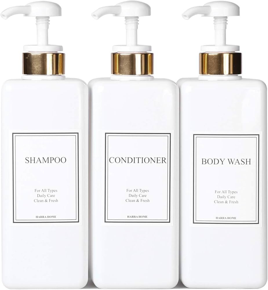 HARRA HOME Modern Gold Design Pump Bottle Set 27 oz Refillable Shampoo and Conditioner Dispenser ... | Amazon (US)