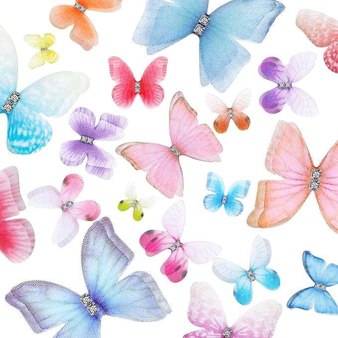 80 Pieces Organza Butterfly Colorful 2-Layers Butterfly Appliques 3D Butterfly Wall Decor DIY But... | Amazon (US)