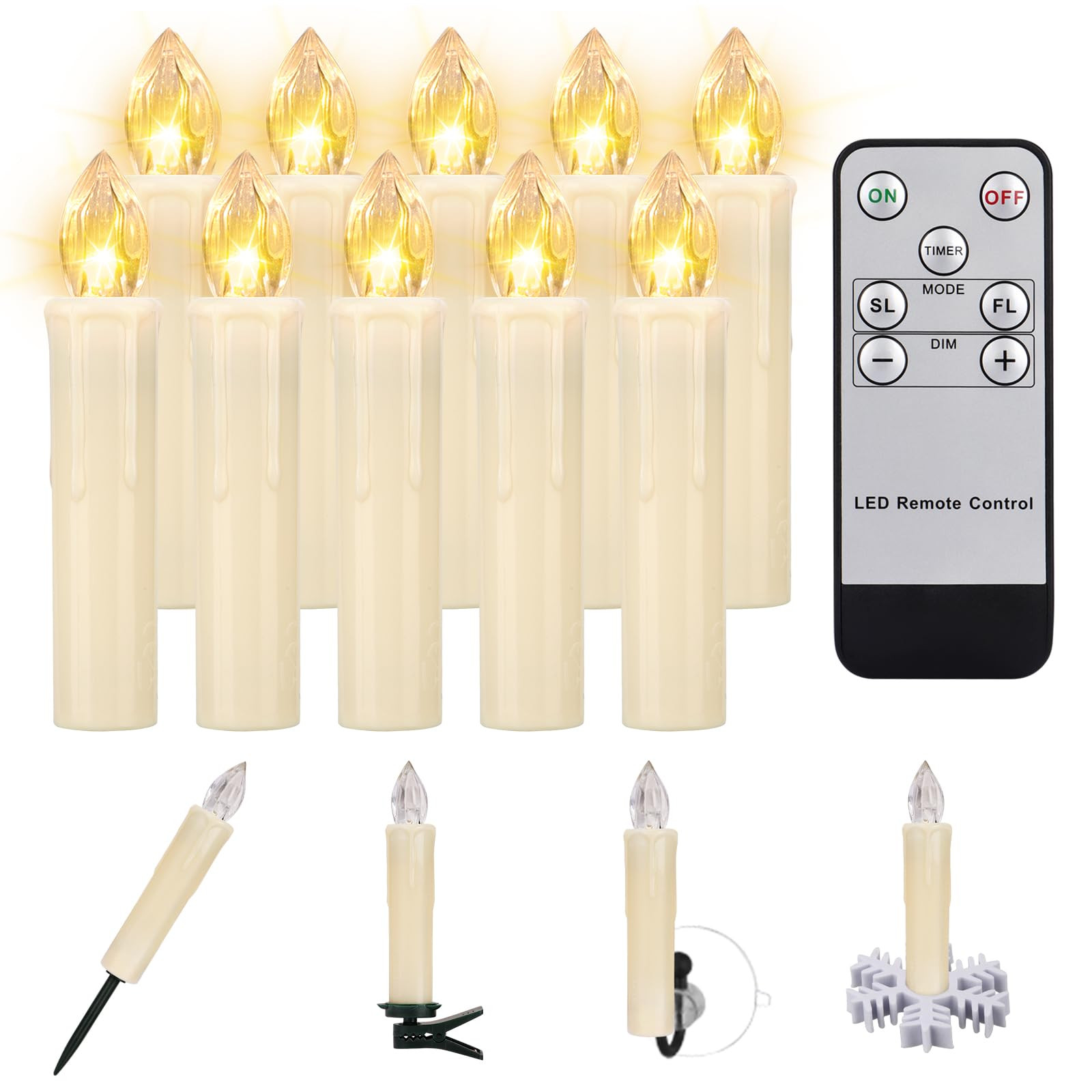 10 PCS LED Window Flameless Taper Candle, Battery Operated Christmas Tree Candle Lights with Remo... | Amazon (US)