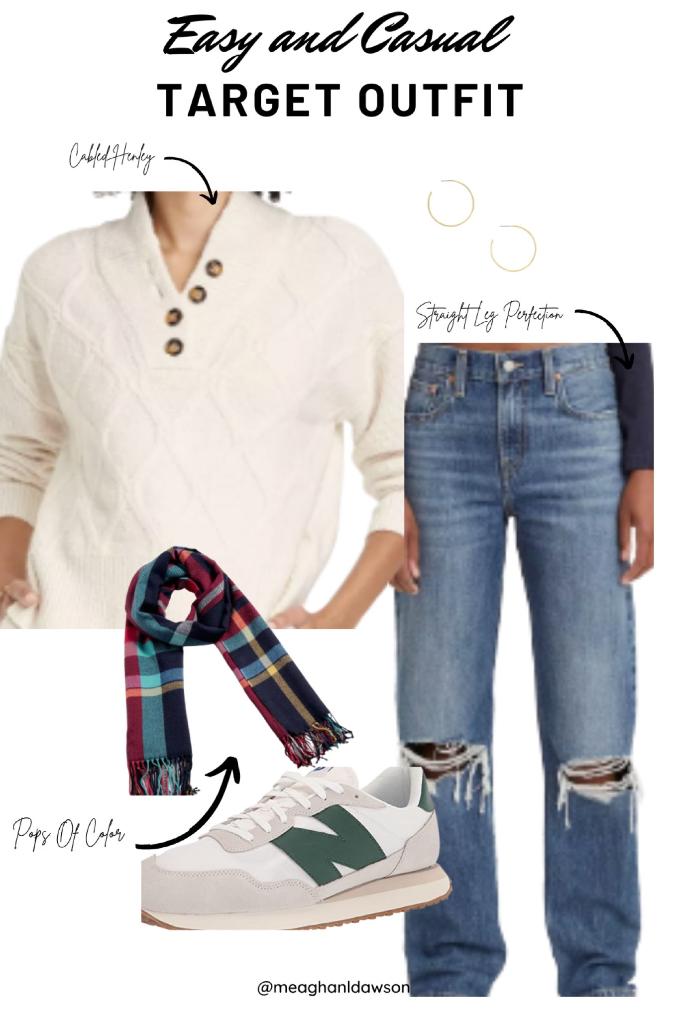 Target does it again!!
The best straight leg Levi’s that go with everything. A super soft Henley sweater in a sweet cream color. With a pop of color scarf to top it all off! 
Add some cute kicks (not from Target) and you’ve got yourself the cutest casual outfit for a steal! 

#LTKHoliday #LTKSeasonal #LTKunder100