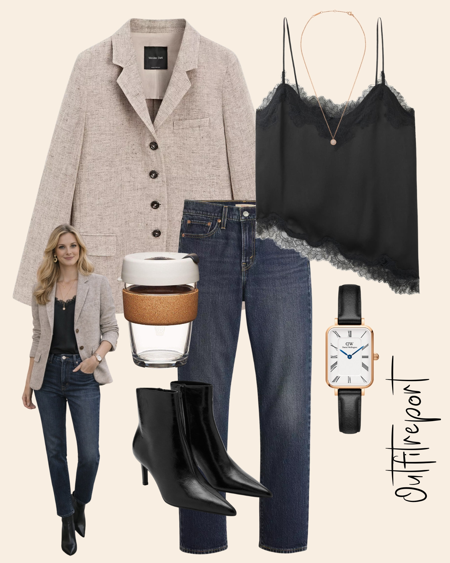Spring summer outfit in jeans black top beige blazer and black heels 

#LTKspring #LTKstyletip #LTKeurope
