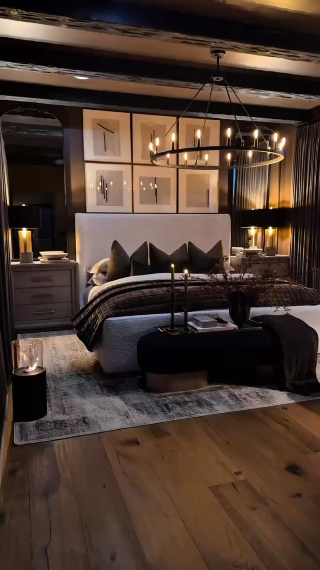 Rich tones, layered textures, and soft lighting. RH-inspired perfection. 🔥🖤

#RHInspired #MoodyBedroom #NeutralDecor #LuxuryInteriors #ModernHomeDesign #CozyBedroom #InteriorInspo #HomeDesign #WarmTones #HomeStyle
