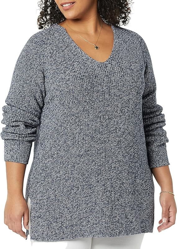 Amazon.com: Goodthreads Women's Cotton Shaker Stitch Deep V-Neck Sweater, Denim Marl, Small : Clo... | Amazon (US)