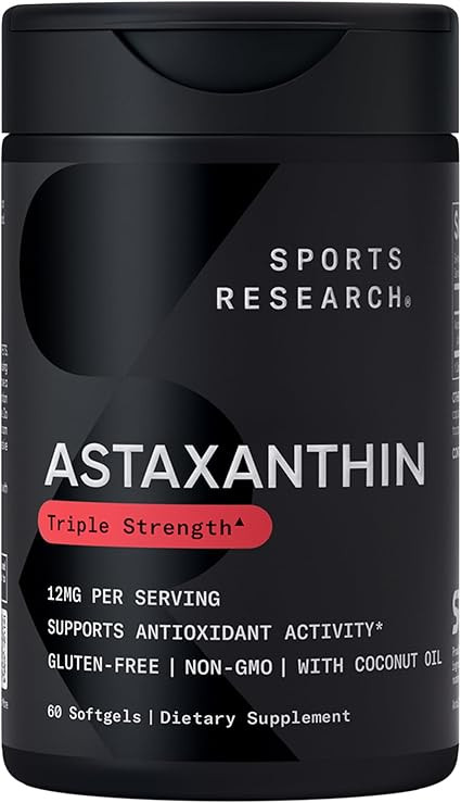 Sports Research® Triple Strength Astaxanthin 12mg w/Organic Coconut Oil - Antioxidant Supplement... | Amazon (US)