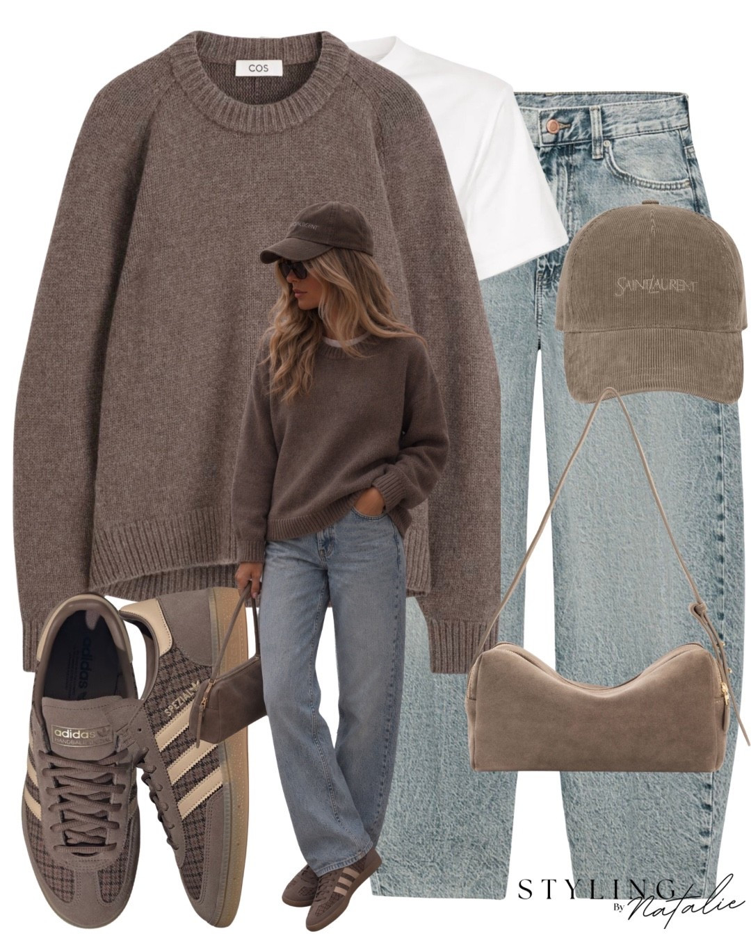 KNITWEAR 🐻 Cashmere wool jumper, white boxy t-shirt, barrel leg jeans, checked patter Adidas Spezial trainers, suede bag, Saint Laurent cord cap.
Autumn outfit, taupe, neutral look, Zara, sneakers, casual, preppy, everyday wear, fall outfit.

#LTKuk #LTKautumn #LTKeurope
