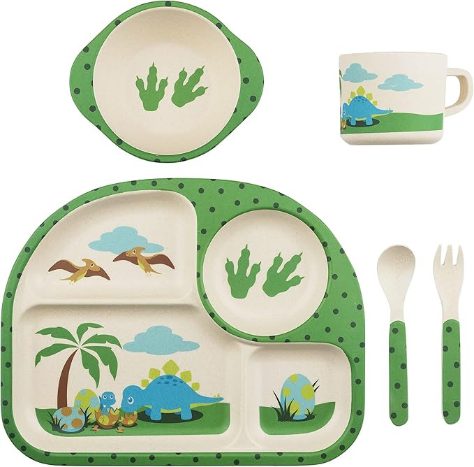 Funkins Bamboo Dish Set - Eco-Friendly Bamboo Dishes for Kids & Toddlers - Includes Divided Plate... | Amazon (US)
