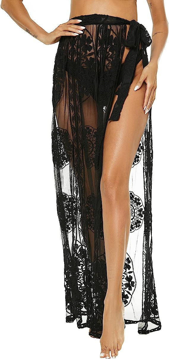 Kistore Womens Beach Cover Up Skirt Long Lace Summer Wrap Sheer Bikini Cover-ups Swimwear Bathing... | Amazon (US)