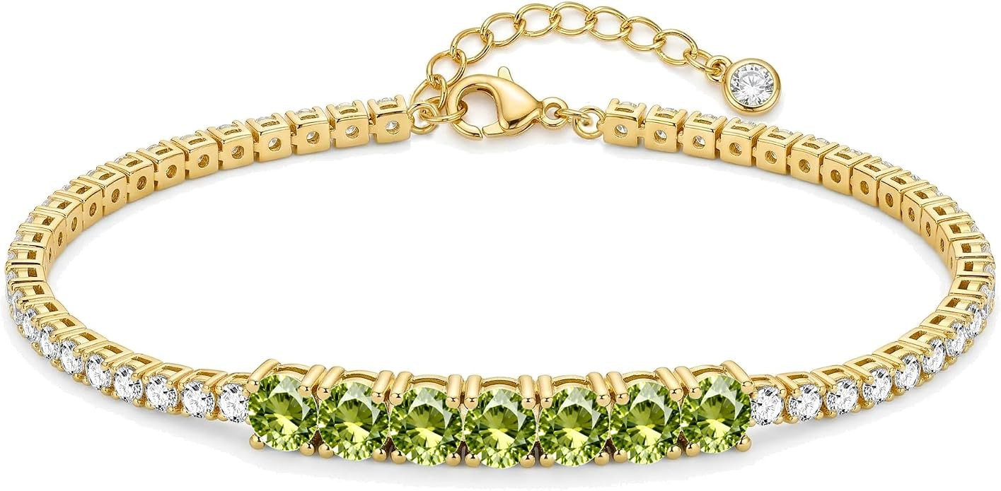 Birthstone Gold Bracelets for Women Non Tarnish Trendy Dainty 14K Gold Plated Tennis Bracelet Sta... | Amazon (US)