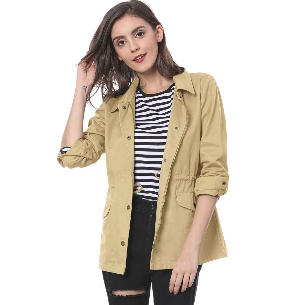 Allegra K Women's Drawstring Waist Flap Pockets Lightweight Utility Jacket | Target