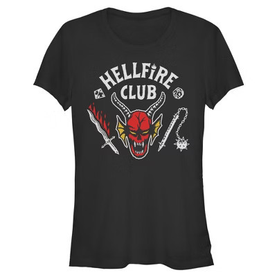 Juniors Womens Stranger Things Hellfire Demon Club Logo T Shirt - Multi-Color - Large | Target