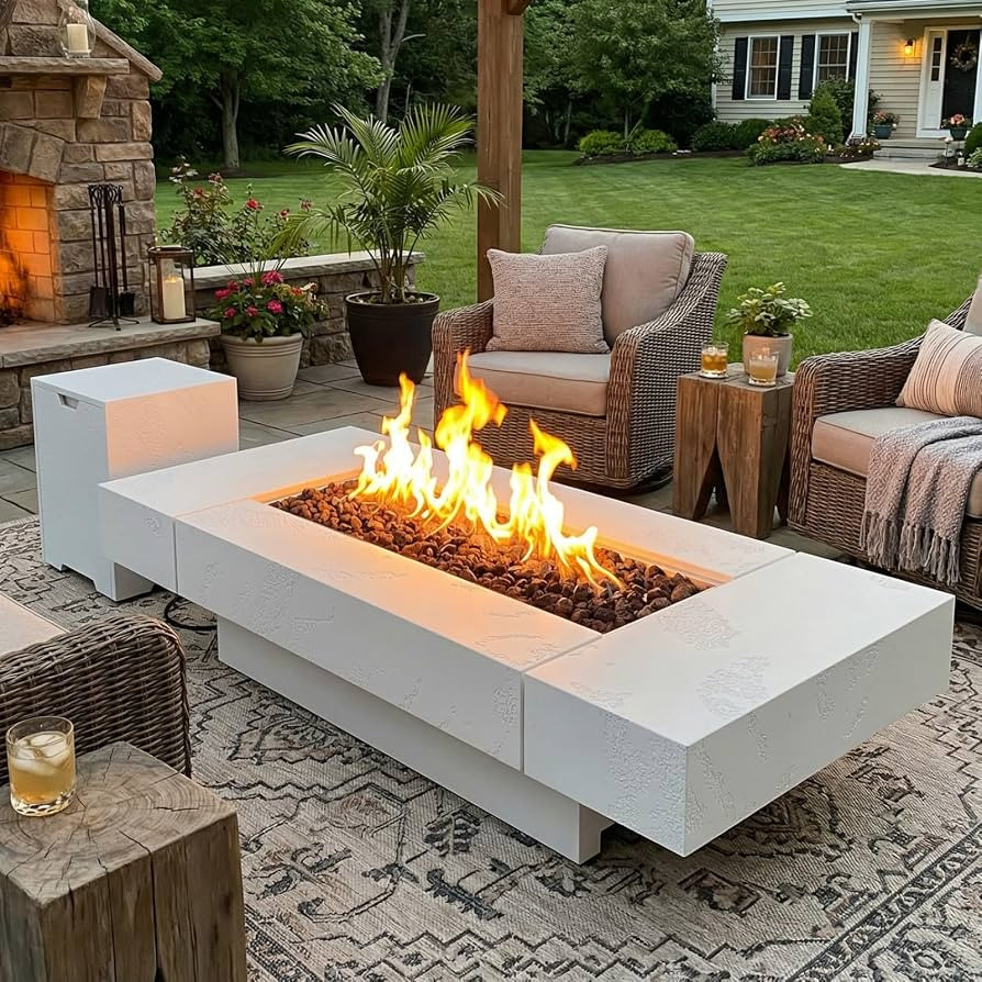 71.5-inch Outdoor Fire Pit Table, 60000 BTU Heat, Zinc-Aluminum, Propane Tank Cabinet, Wind Guard... | Amazon (US)