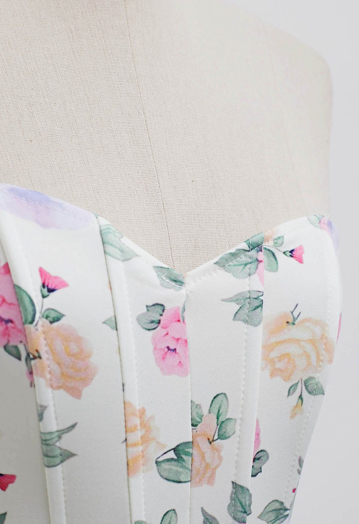Floral Printed Corset Bustier Top in Ivory | Chicwish