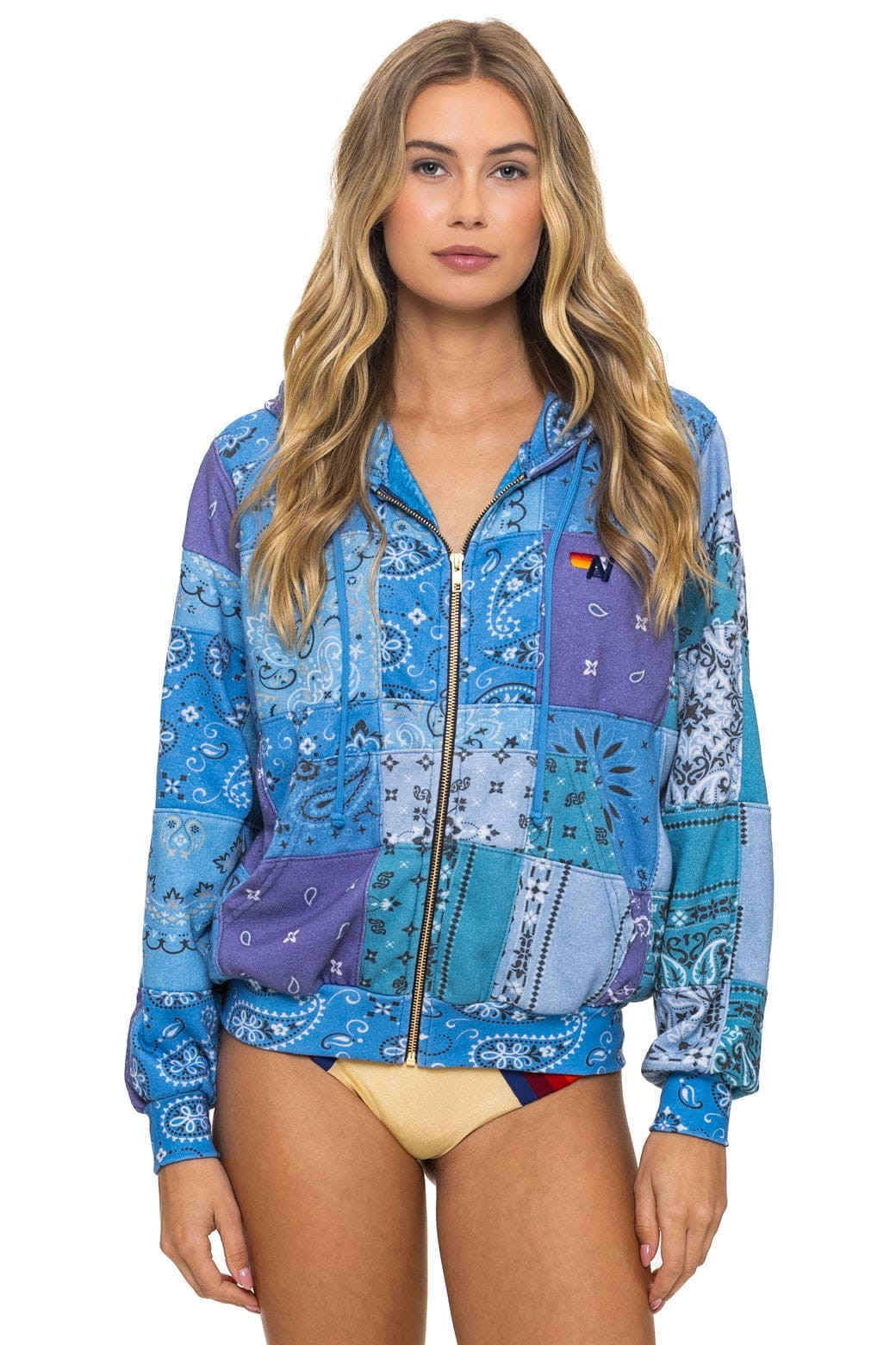 BANDANA QUILTED RELAXED ZIP HOODIE - BLUE | Aviator Nation