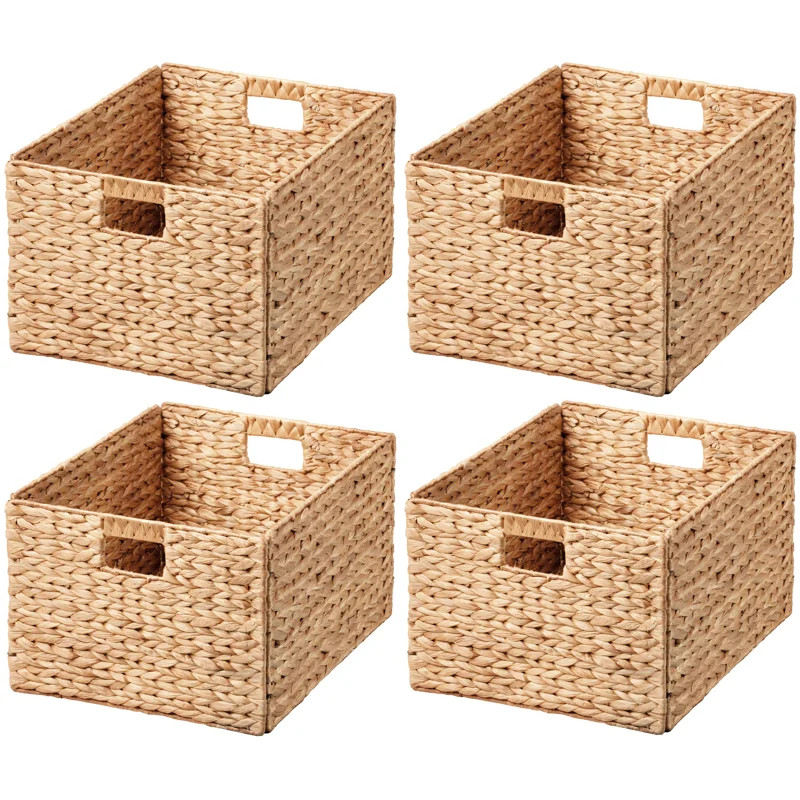 Rectangular Natural Water Hyacinth Hand Woven Rattan Wicker Storage Basket Set with Iron Wire Fra... | Wayfair North America