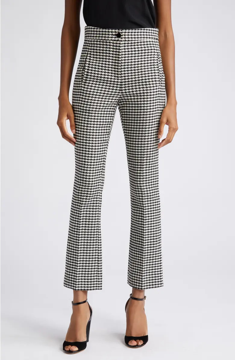 Veronica Beard Arte Houndstooth High Waist Slit Hem Flare Pants | Nordstrom | Nordstrom