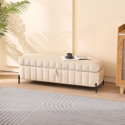 49.21"W Velvet Upholstered Storage Bench with Metal Legs, End of Bed Footstool Ottoman for Living Room, Entryway and Bedroom, Beige - ModernLuxe | Target