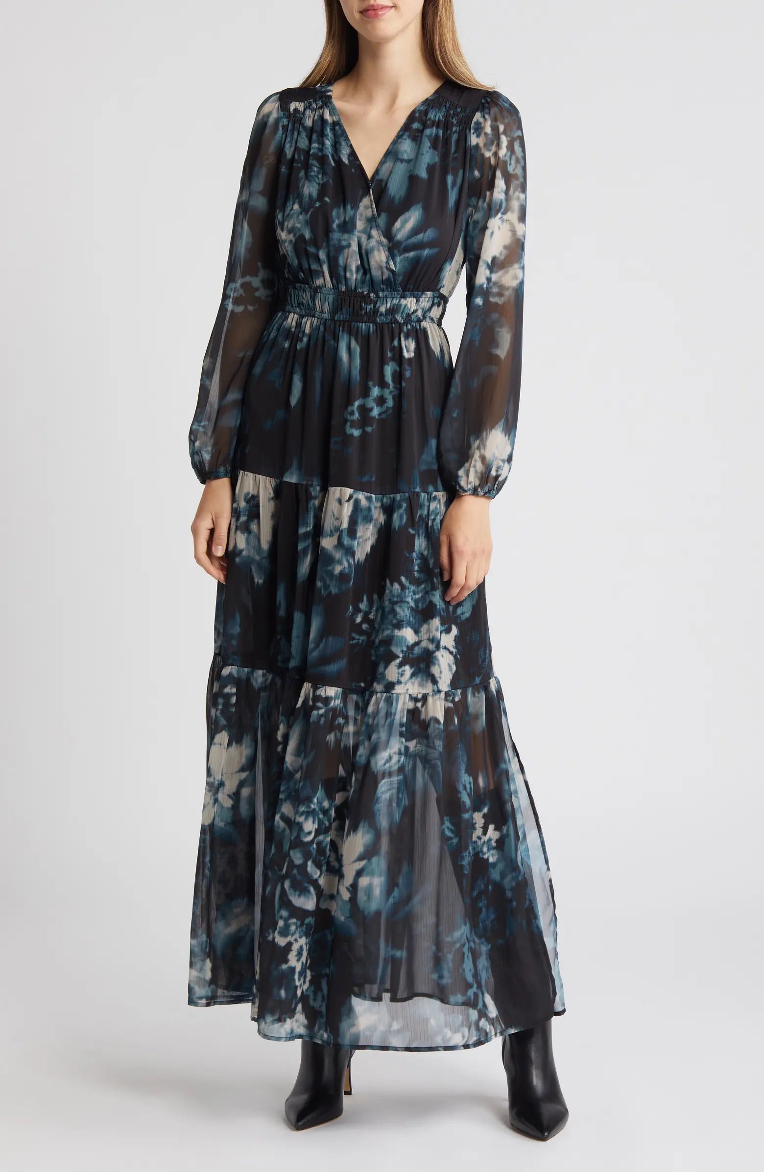 Print Long Sleeve Chiffon Maxi Dress | Nordstrom