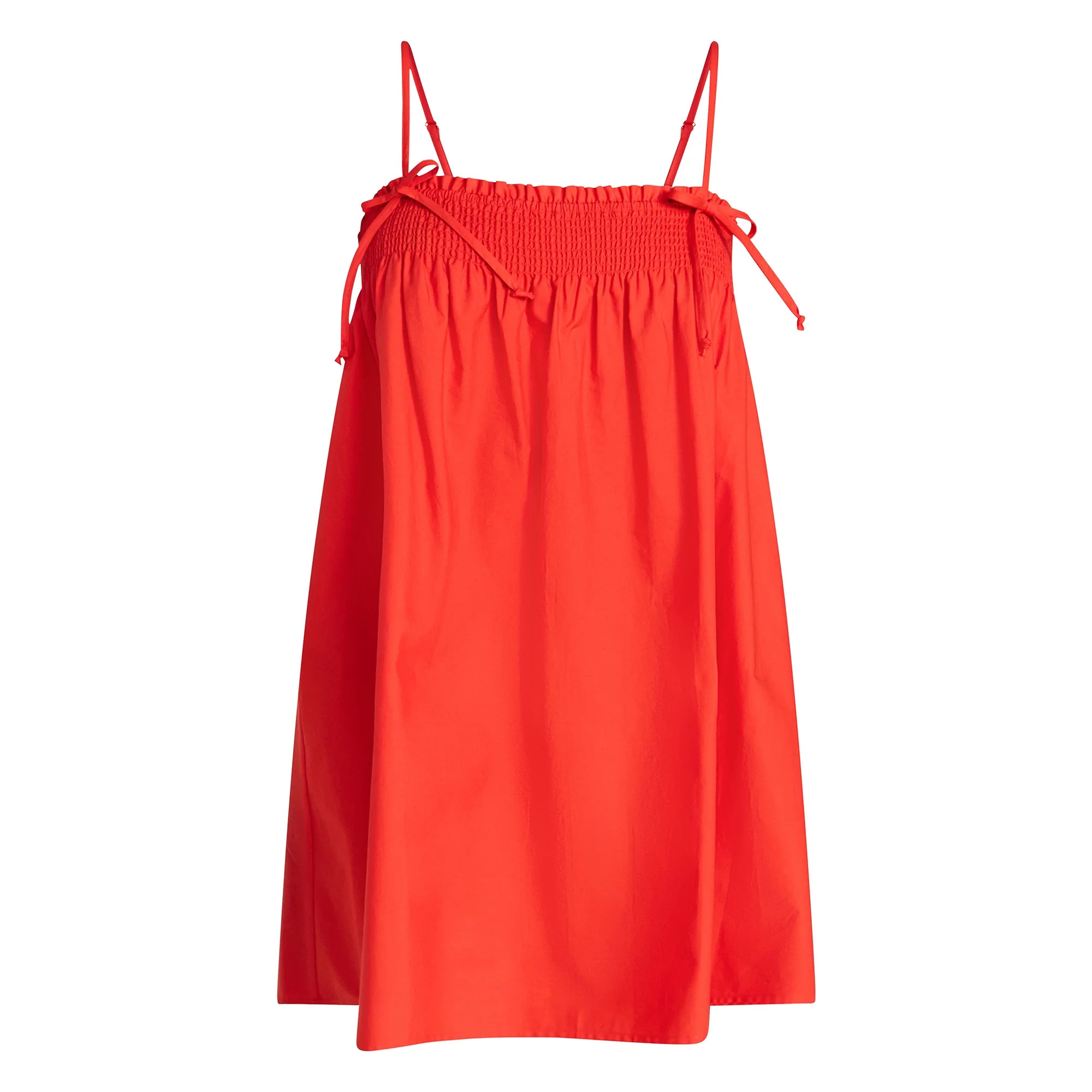 No Boundaries Cotton Poplin Smocked Mini Dress with Tie Straps, Women's XXS-XXL | Walmart (US)