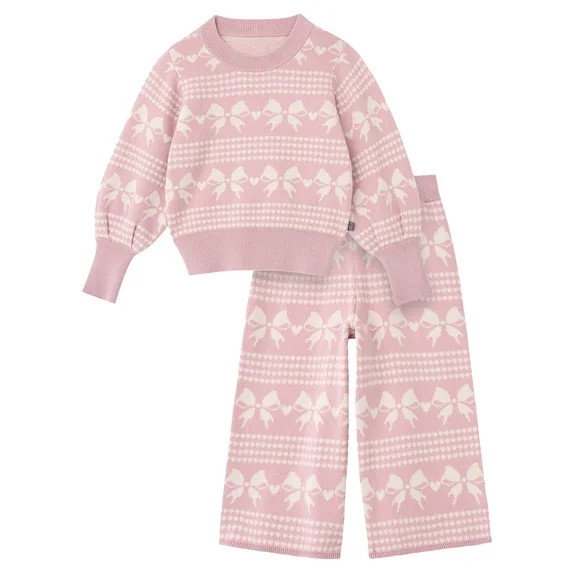 Modern Moments by Gerber Toddler Girl Jacquard Sweater and Wide Leg Pant Set, 2-Piece, Sizes 12 M... | Walmart (US)