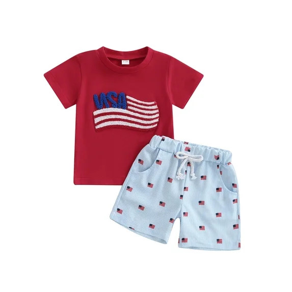 Loicainy Baby Toddler Boys 4th of July Outfits 6 12 18 24 Months 2T 3T 4T Flag Embroidery Short S... | Walmart (US)