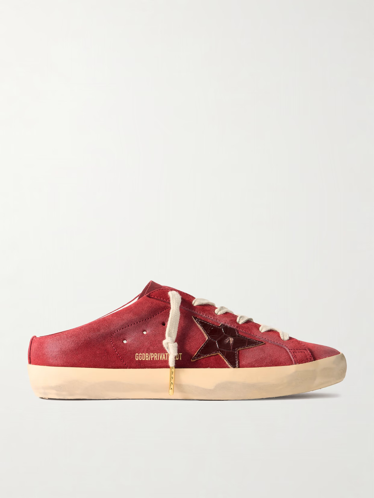 Golden Goose - Super-star Sabot Distressed Croc-effect Leather-trimmed Suede Slip-on Sneakers - Red | NET-A-PORTER (US)