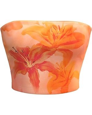 Floerns Women's Sleeveless Bandeau Flower Print Strapless Summer Cropped Tube | Amazon (US)