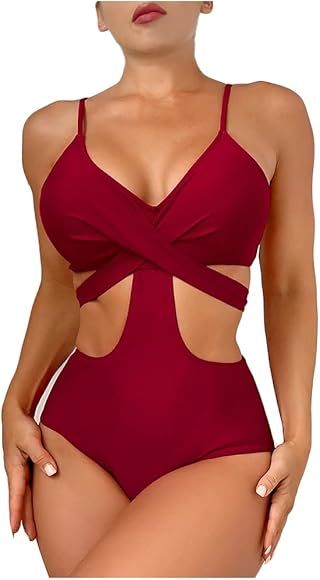 VATEIS One Piece Swimsuit for Women Sexy Swimsuit Cutout Push Up Bathing Suit Monokini Swimwear | Amazon (US)