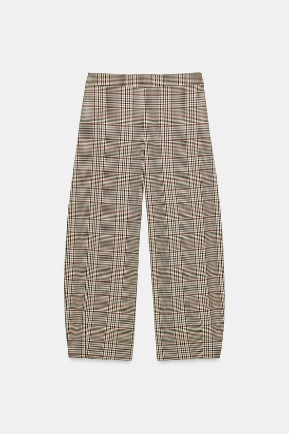 CHECK BARREL TROUSERS | Zara AU