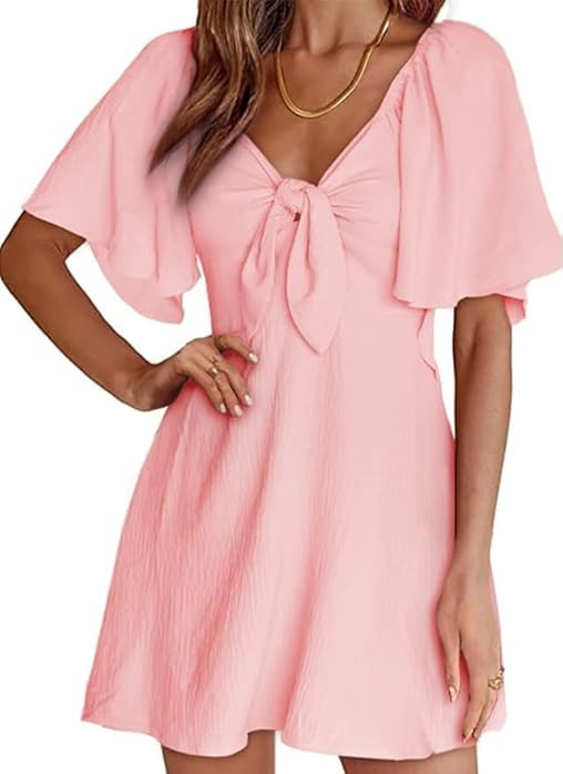 Dokotoo Womens Dresses 2026 Spring Summer Deep V Neck Elegant Cocktail Bow tie Mini Dress S-XL | Amazon (US)