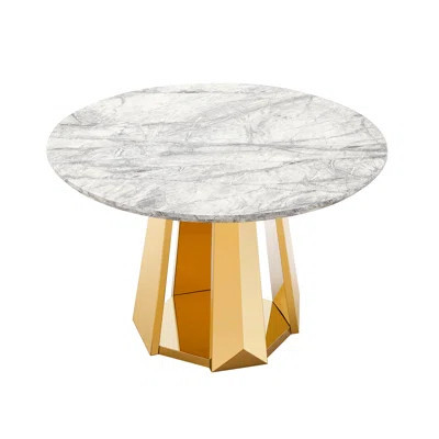 Luxury Round Dining Table With Marble-effect Tabletop And 8k Mirror Finish Stainless Steel Base, Easy To Clean Multi-purpose Desktop Can Be Used In Of | Wayfair North America